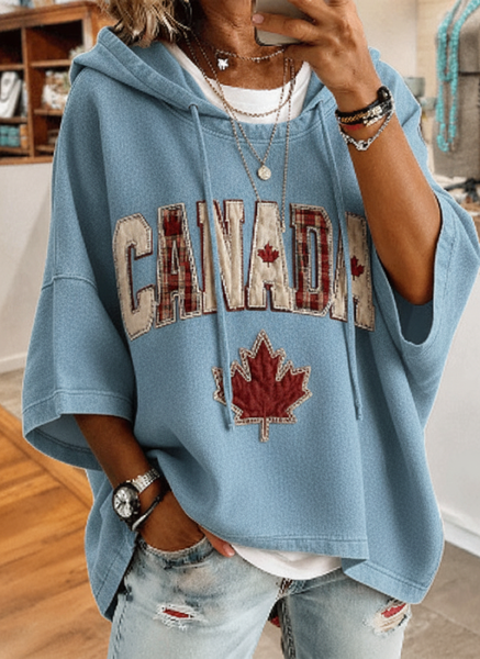 Women Text Letters Half Sleeve Casual Daily Spring/Fall Hoodie