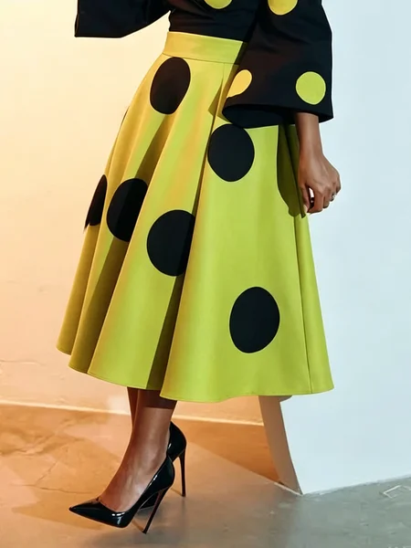 Elegant Printing Polka Dots Midi Skirt 1 Elegant Printing Polka Dots Midi Skirt