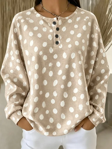 Women Geometric Henley Collar Casual Spring/Fall Long Sleeve Sweatshirt
