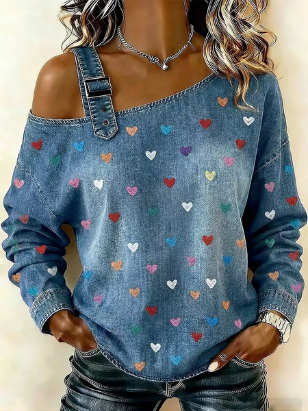 Casual Asymmetrical Heart/Cordate Sweatshirt Buckle