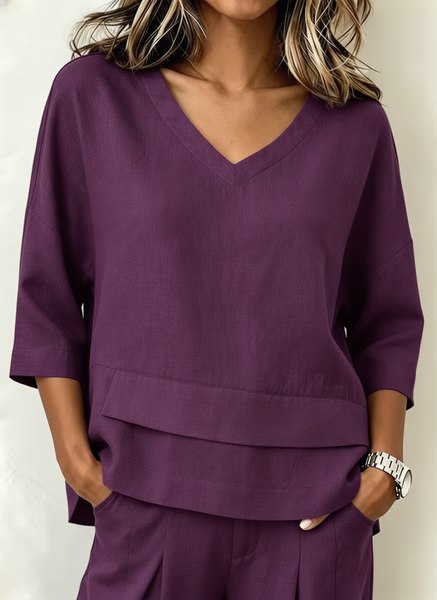 Women Plain Half Sleeve Tee T-shirt V Neck Casual Summer Top