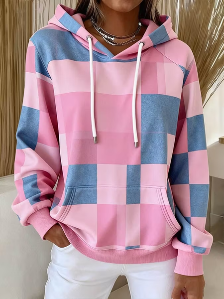 Women Geometric Hooded Casual Spring/Fall Long Sleeve Sweatshirt