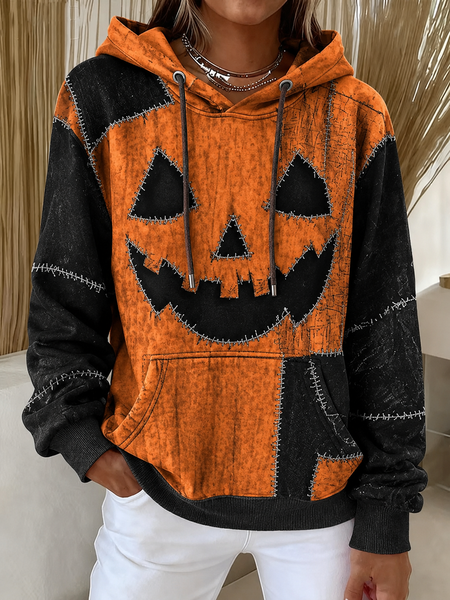 Women Color Block Hooded Casual Spring/Fall Long Sleeve Sweatshirt