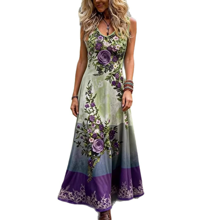Women Floral Summer Dress V Neck Sleeveless Tank A-Line Dress