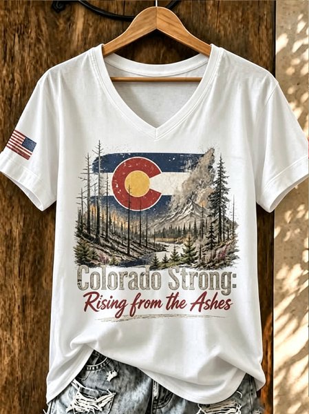Women Text Letters Short Sleeve Tee T-shirt V Neck Casual Summer Top