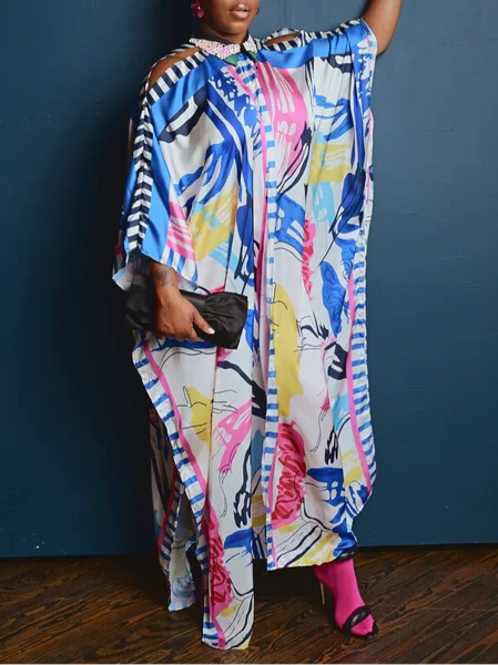 Urban Geometric Split Joint Color Block Maxi Dress
