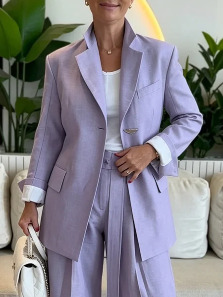 Cotton Casual Plain Lapel Collar Blazer