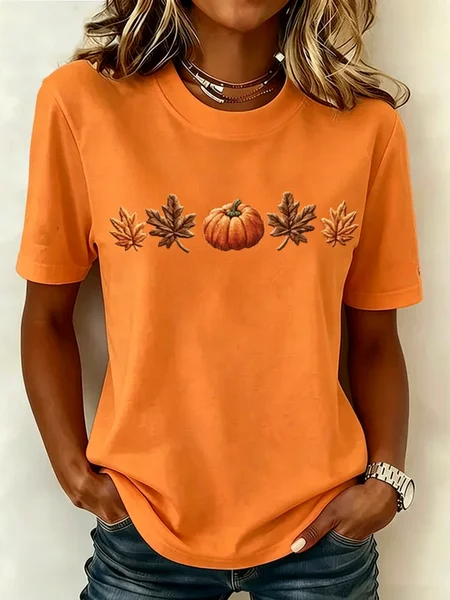 Women Maple Leaf Short Sleeve Tee T-shirt Crew Neck Printing Casual Graphic Tee Summer Top
