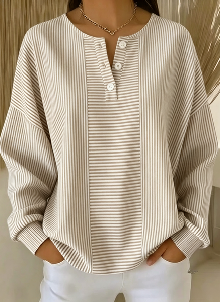 Casual Striped V Neck Long Sleeve T-shirt