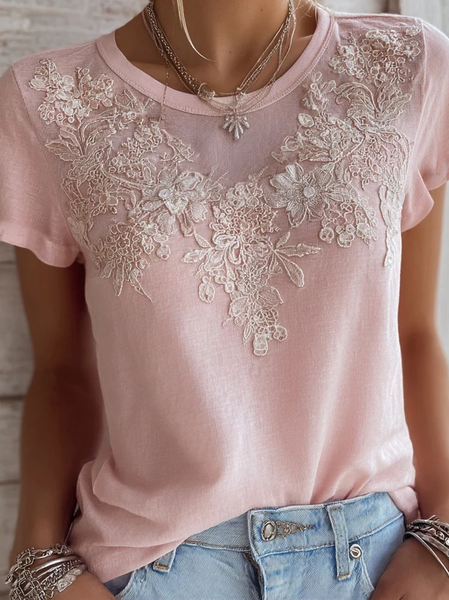 Women Floral Short Sleeve Tee T-shirt Crew Neck Printing Casual Graphic Tee Summer Top