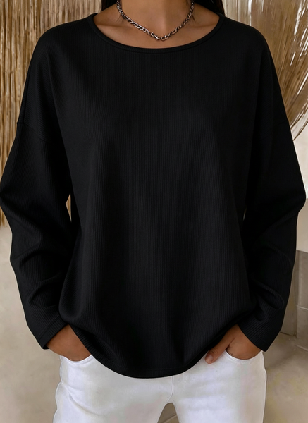 

Casual Plain Crew Neck Long Sleeve T-shirt, Black, Hoodies & Sweatshirts