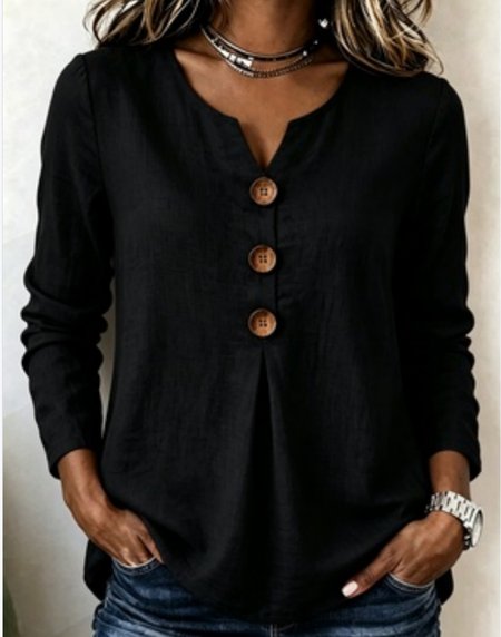 Women Plain Notched Long Sleeve Blouse Casual Daily Spring/Fall Top