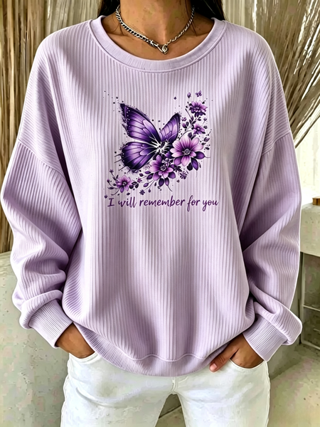 Women Butterfly Crew Neck Casual Spring/Fall Long Sleeve Sweatshirt