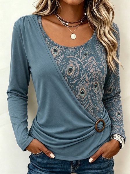 Women Floral Long Sleeve Tee T-shirt Crew Neck Printing Casual Spring/Fall Top