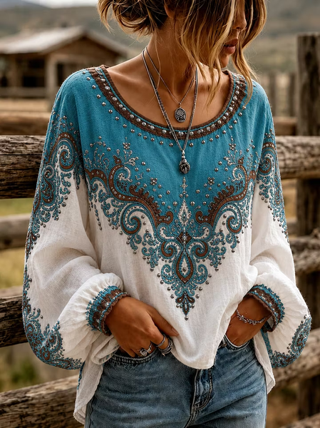 Women Floral Crew Neck Long Sleeve Blouse Printing Casual Daily Spring/Fall Top