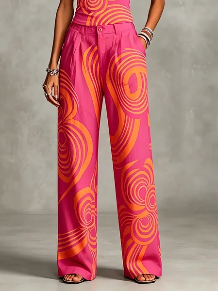 Casual Geometric Floral Straight Pants