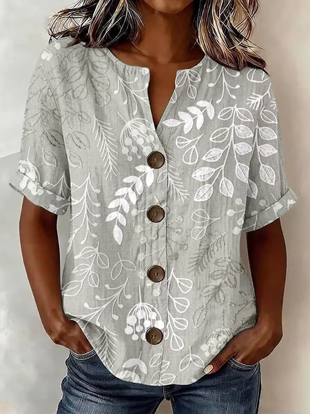 Women Floral Stand Collar Long Sleeve Shirt Buckle Casual Daily Spring/Fall Top