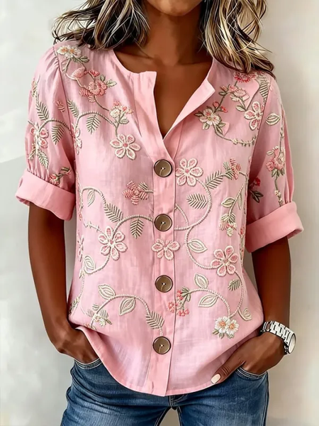 Women Floral Stand Collar Long Sleeve Shirt Printing Casual Daily Spring/Fall Top