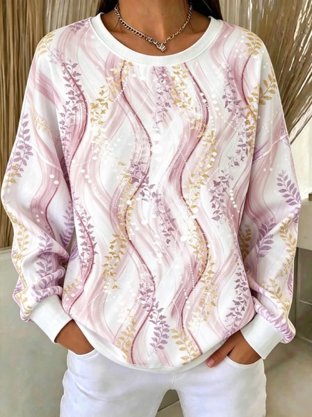 Women Geometric Crew Neck Casual Spring/Fall Long Sleeve Sweatshirt