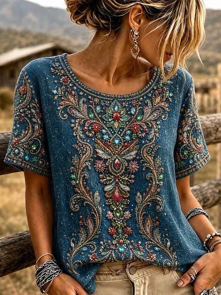 Women 3D Printing Short Sleeve Tee T-shirt Crew Neck Casual Summer Top