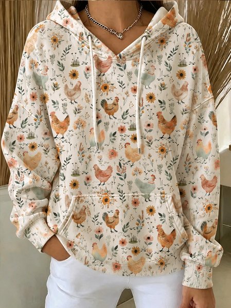 Women Floral Long Sleeve Vintage Daily Spring/Fall Hoodie