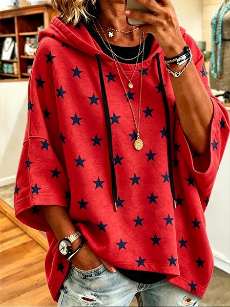 Women Plain Half Sleeve Casual Daily Spring/Fall Hoodie