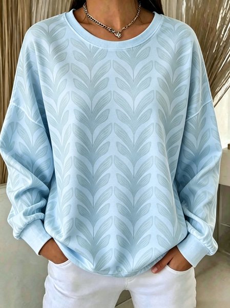 Women Geometric Crew Neck Casual Spring/Fall Long Sleeve Sweatshirt