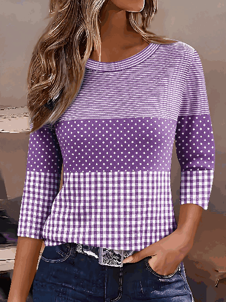 Women Striped Long Sleeve Tee T-shirt Crew Neck Casual Spring/Fall Top