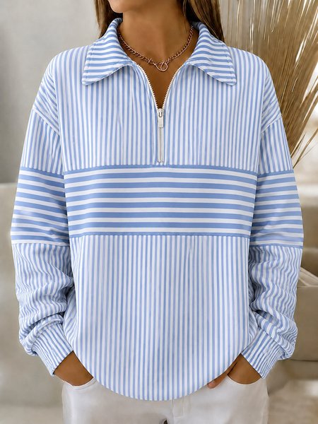 Women Striped Crew Neck Printing Casual Spring/Fall Long Sleeve Sweatshirt