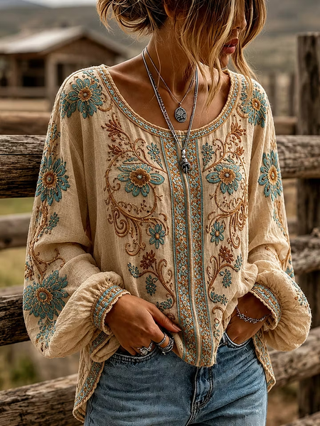 

Women Floral Crew Neck Long Sleeve Blouse Printing Casual Daily Spring/Fall Top, As picture, Shirts & Blouses