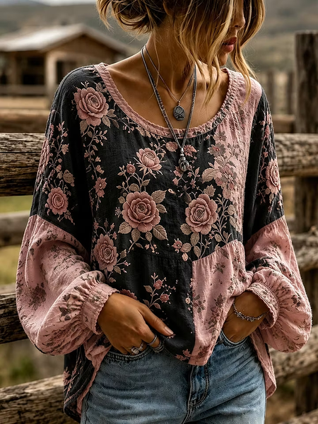 Women Floral Crew Neck Long Sleeve Blouse Printing Casual Daily Spring/Fall Top