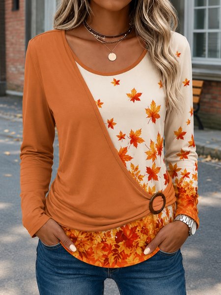 Women Halloween Long Sleeve Tee T-shirt Crew Neck Printing Casual Spring/Fall Top