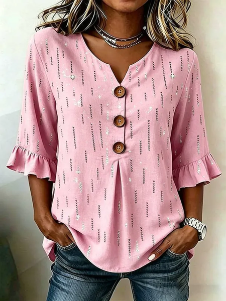 Women Abstract V Neck Half Sleeve Blouse Printing Vintage Daily Summer Top