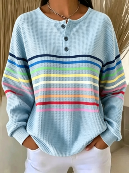 Women Striped Casual Spring/Fall Long Sleeve Sweatshirt