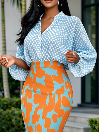 Urban Geometric Printing V Neck Shirt