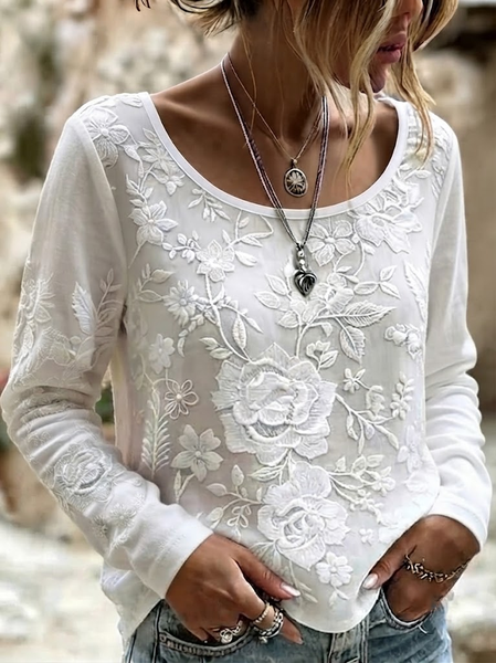 Women Floral Long Sleeve Tee T-shirt Crew Neck Printing Casual Graphic Tee Spring/Fall Top