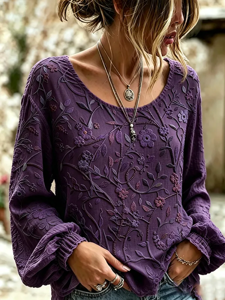 Women Floral Crew Neck Long Sleeve Blouse Printing Vintage Daily Spring/Fall Top