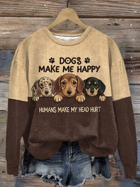 

Casual Crew Neck Dog Sweatshirt Printing, Brown, Hoodies & Sweatshirts
