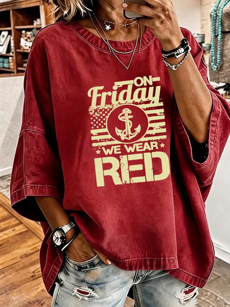 Vintage Text Letters Crew Neck Half Sleeve T-shirt