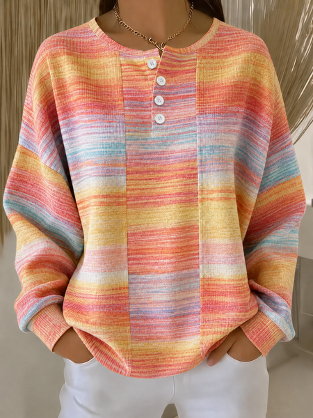 Casual Henley Collar Gradient Pattern Sweatshirt