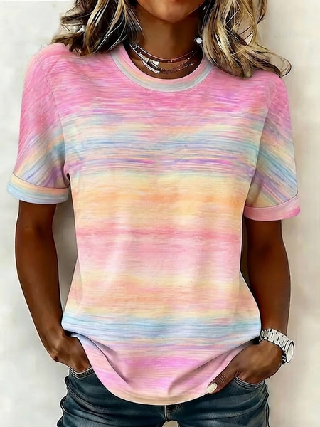 Women Abstract Short Sleeve Tee T-shirt Crew Neck Printing Casual Graphic Tee Summer Top