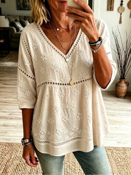 Women Floral Half Sleeve Tee T-shirt Crew Neck Casual Summer Top