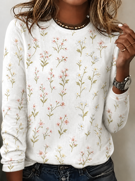 Casual Floral Crew Neck Long Sleeve T-shirt