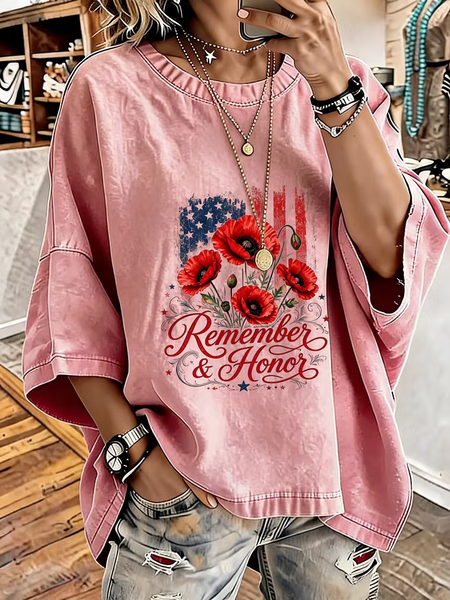 Vintage Floral Crew Neck Half Sleeve T-shirt