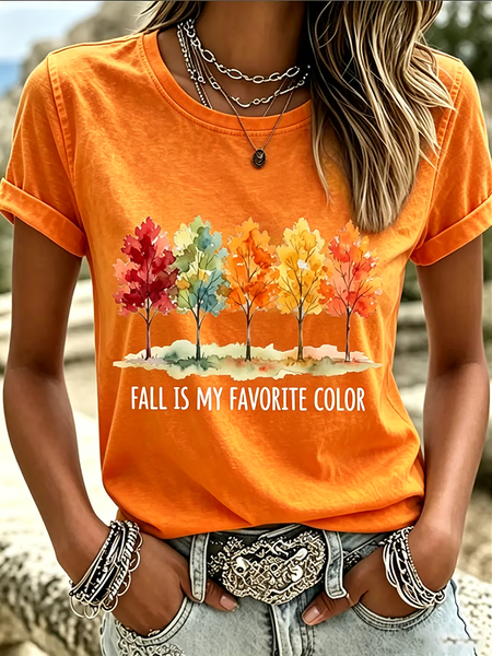 

Women Text Letters Short Sleeve Tee T-shirt Crew Neck Printing Casual Graphic Tee Summer Top, Orange, T-Shirts