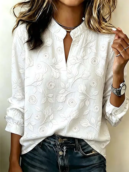 Women Floral V Neck Long Sleeve Blouse Printing Vintage Daily Spring/Fall Top