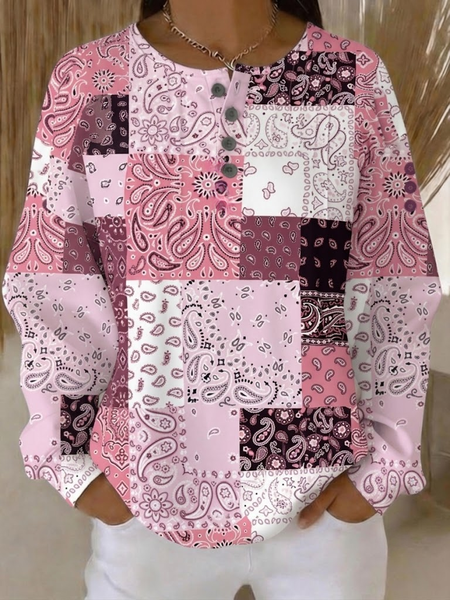 

Casual Henley Collar Geometric Sweatshirt, As picture, Hoodies & Sweatshirts