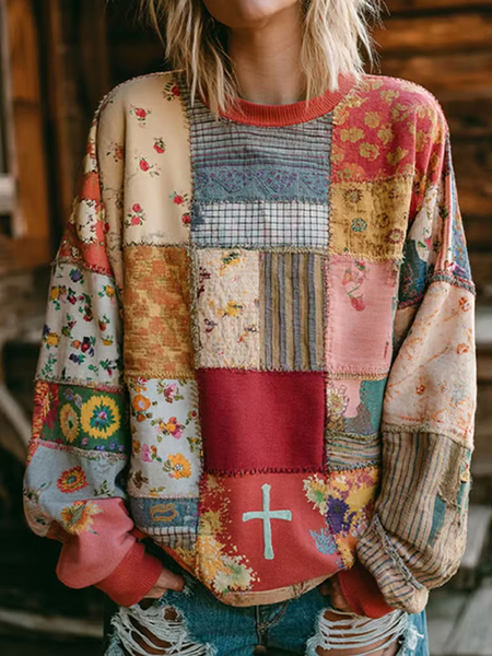 Women Floral Crew Neck Printing Casual Spring/Fall Long Sleeve Sweatshirt