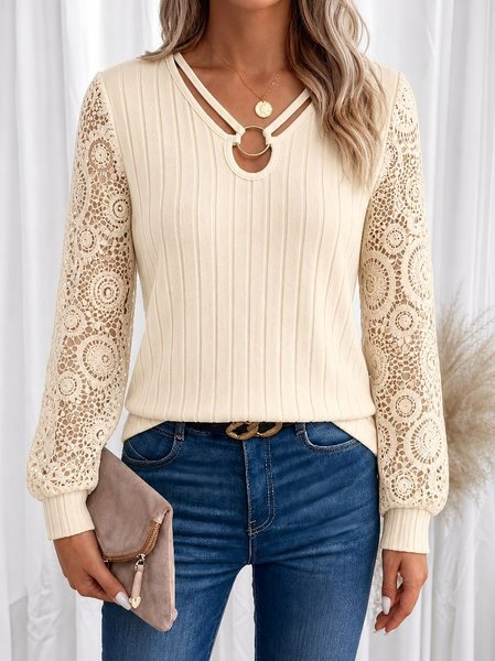 

Regular Fit Split Joint Casual Knit Top, Khaki, Shirts