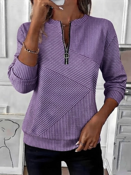 Women Striped Crew Neck Printing Casual Spring/Fall Long Sleeve Sweatshirt